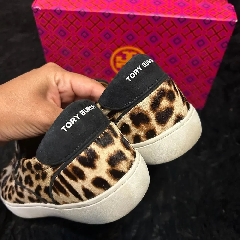 TORY BURCH TB animal print fur leather slip on shoes women’s 8